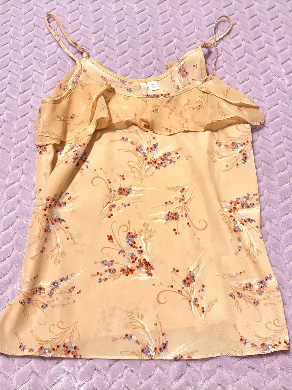LC Lauren Conrad Peach Floral Ruffle Cami